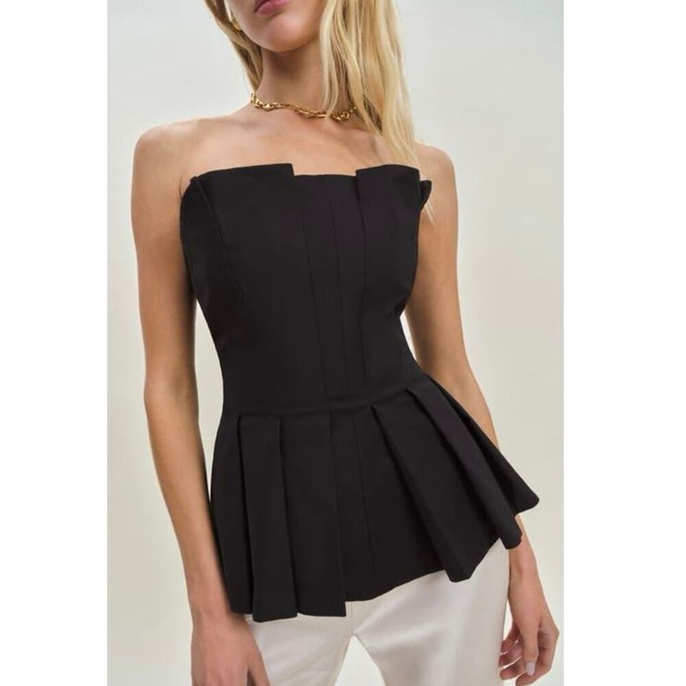 Reformation Black Strapless Peplum Bustier Top